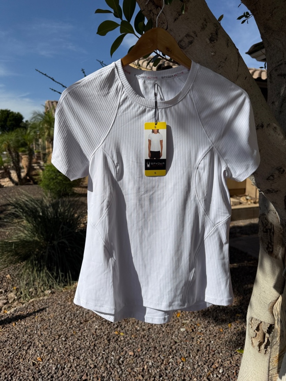 NWT Spyder White Ribbed Short Sleeve Athletic Tee Size Small - Picture 11 of 16